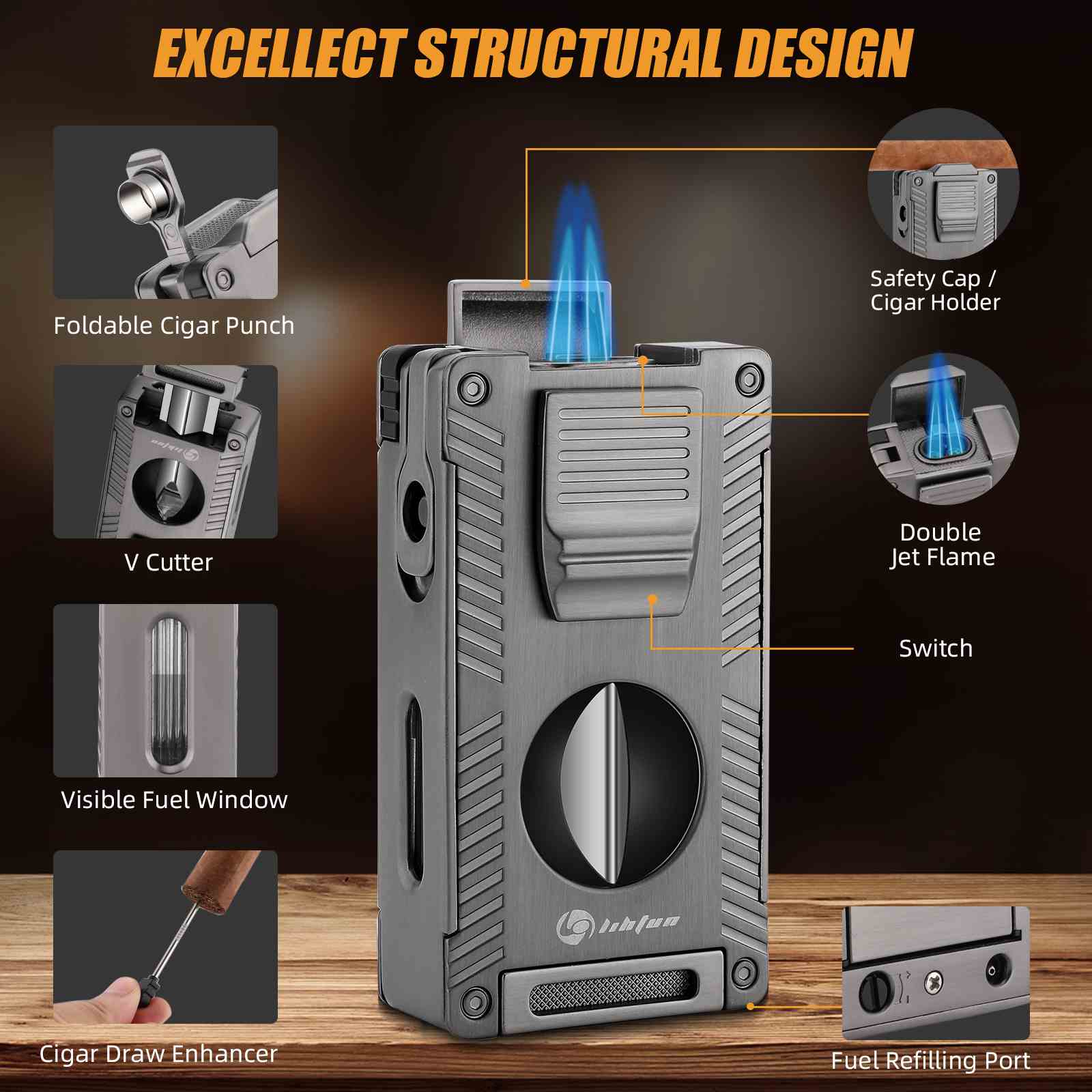 5-in-1 Lighter — Dual Jet + Tools