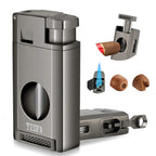 3-in-1 Lighter — Dual Flame + V-Cut