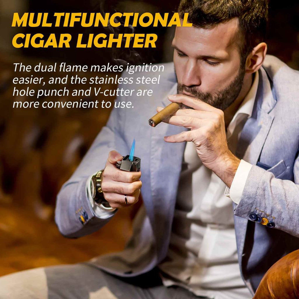 3-in-1 Lighter — Dual Flame + V-Cut