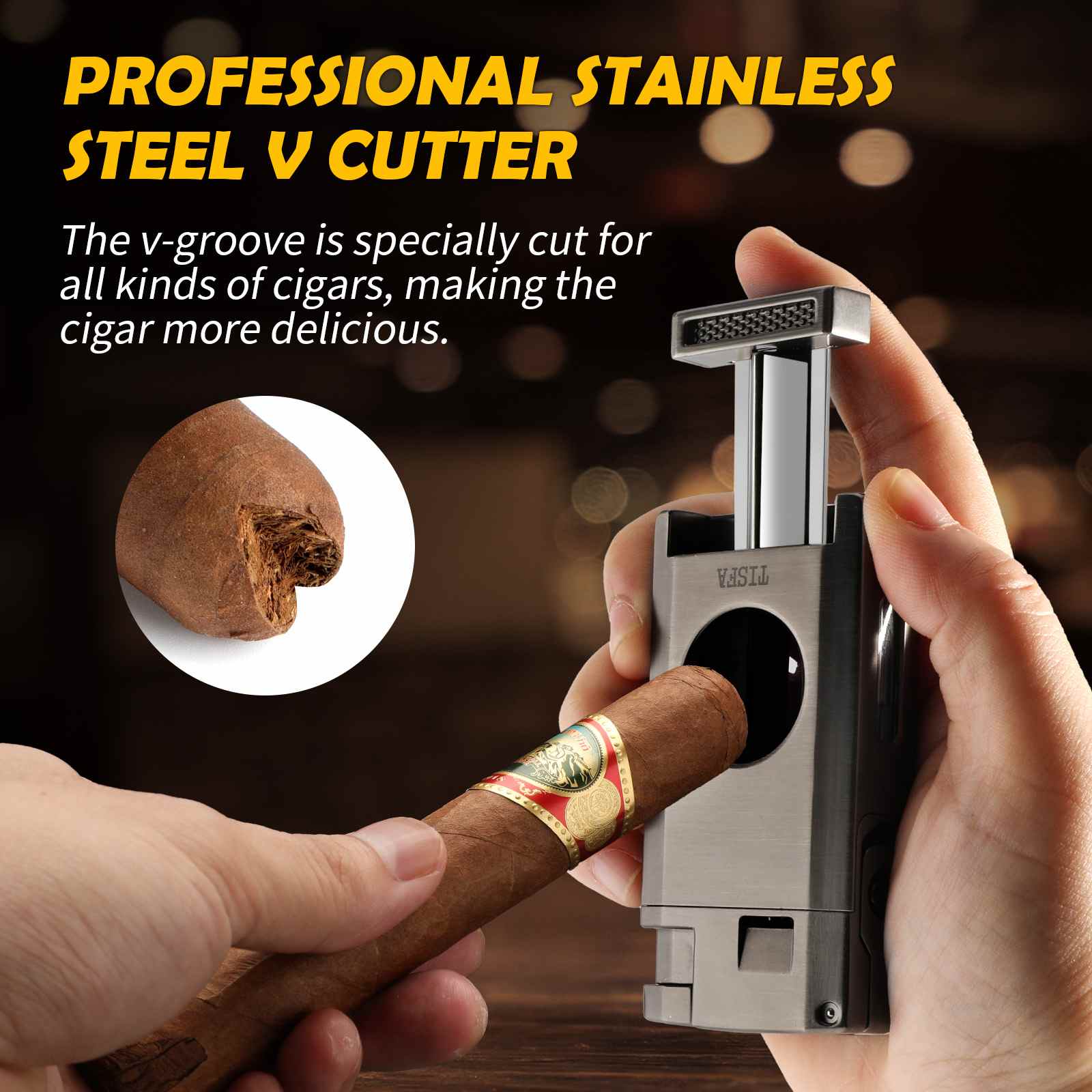 3-in-1 Lighter — Dual Flame + V-Cut