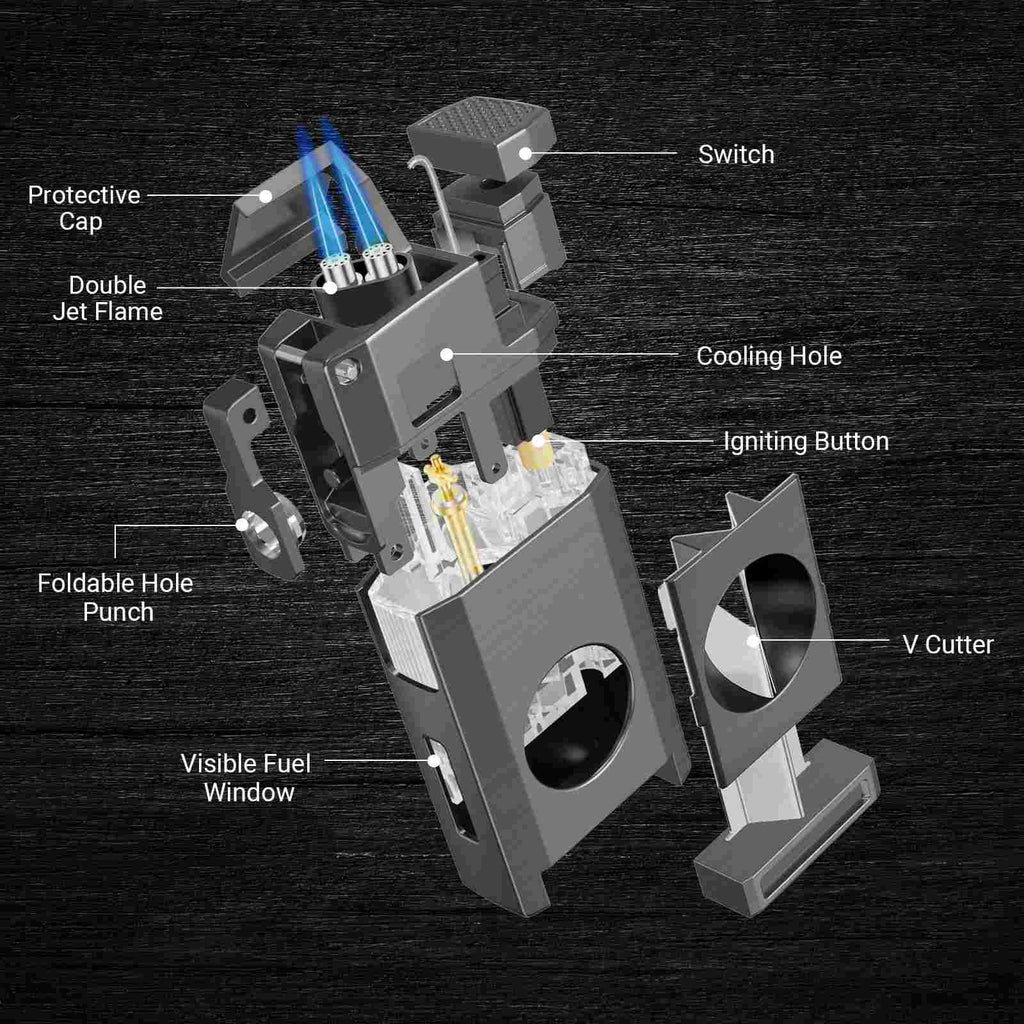 3-in-1 Lighter — Dual Flame + V-Cut