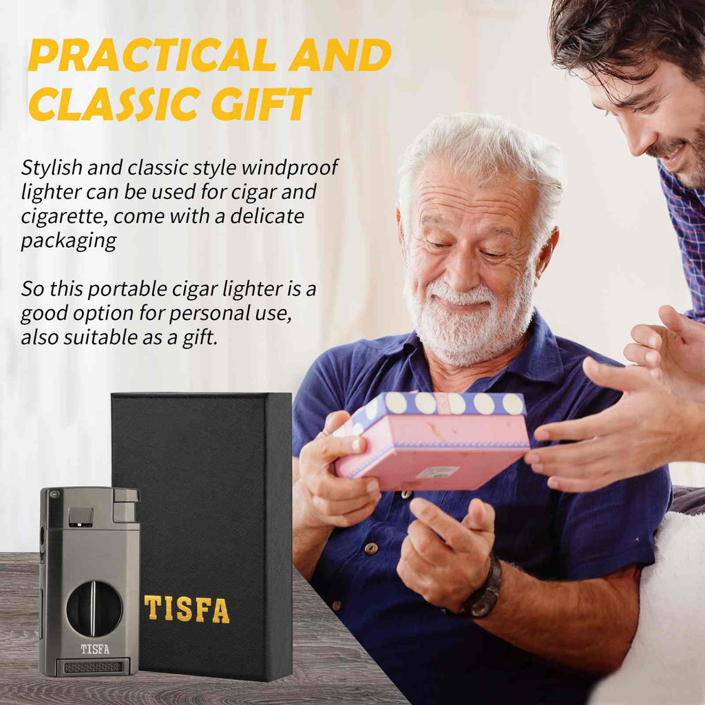 3-in-1 Lighter — Dual Flame + V-Cut