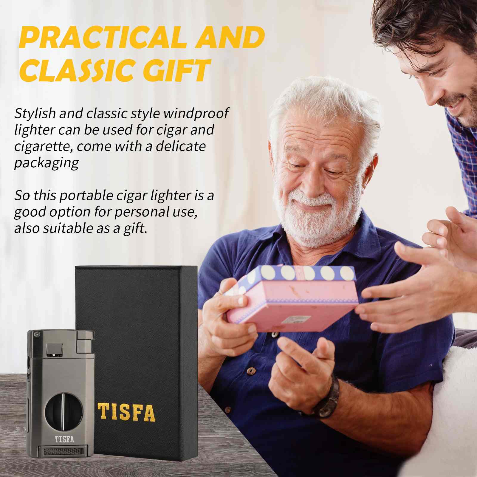 3-in-1 Lighter — Dual Flame + V-Cut