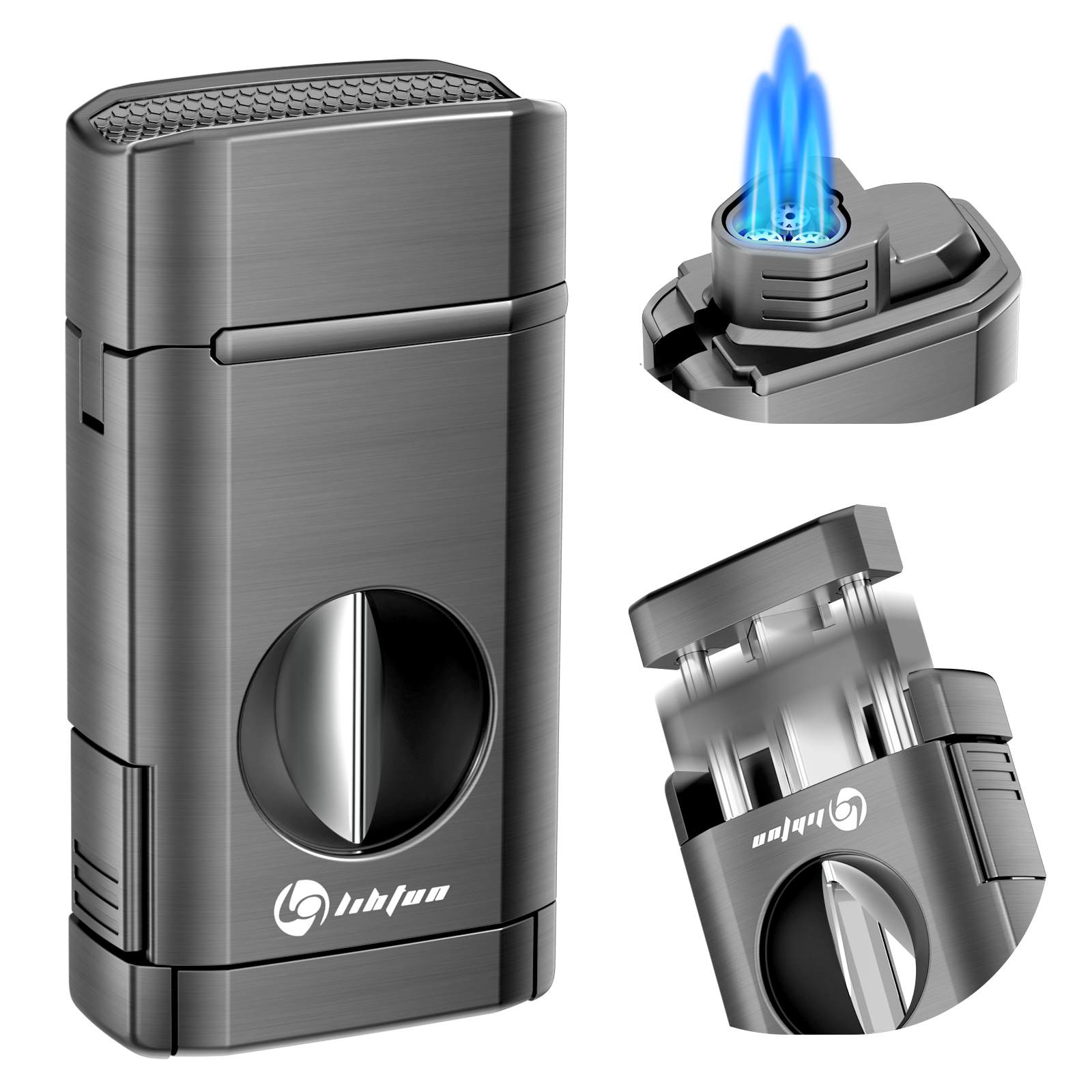 3-in-1 Lighter — Triple Flame + V-Cut