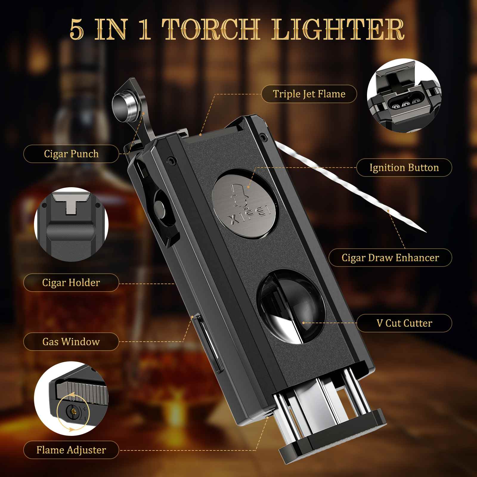 5-in-1 Lighter — Triple Flame (C)
