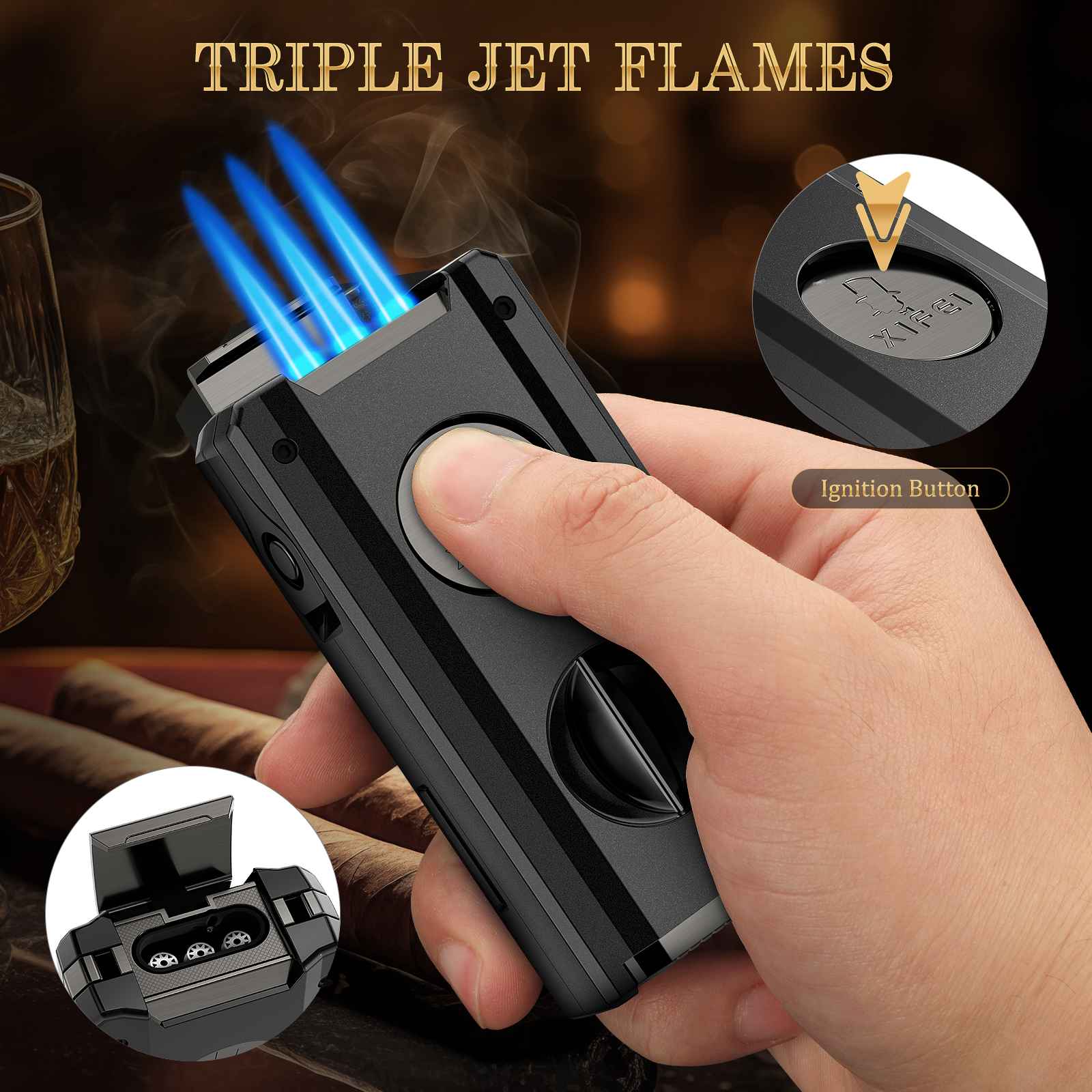 5-in-1 Lighter — Triple Flame (E)