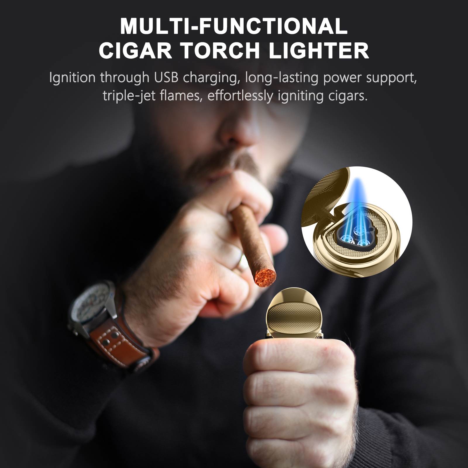 3-in-1 Electric Lighter — Triple Jet + USB
