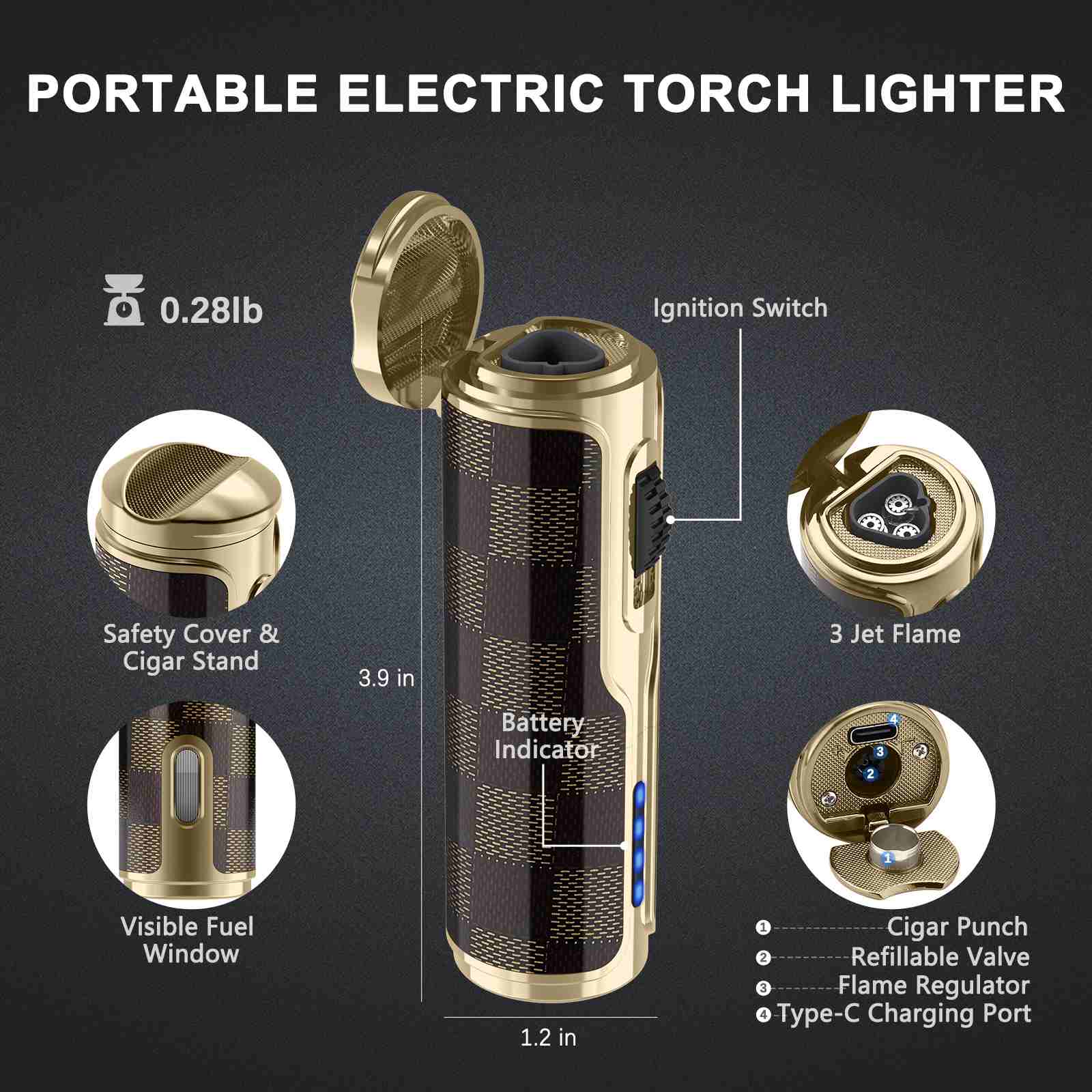 3-in-1 Electric Lighter — Triple Jet + USB