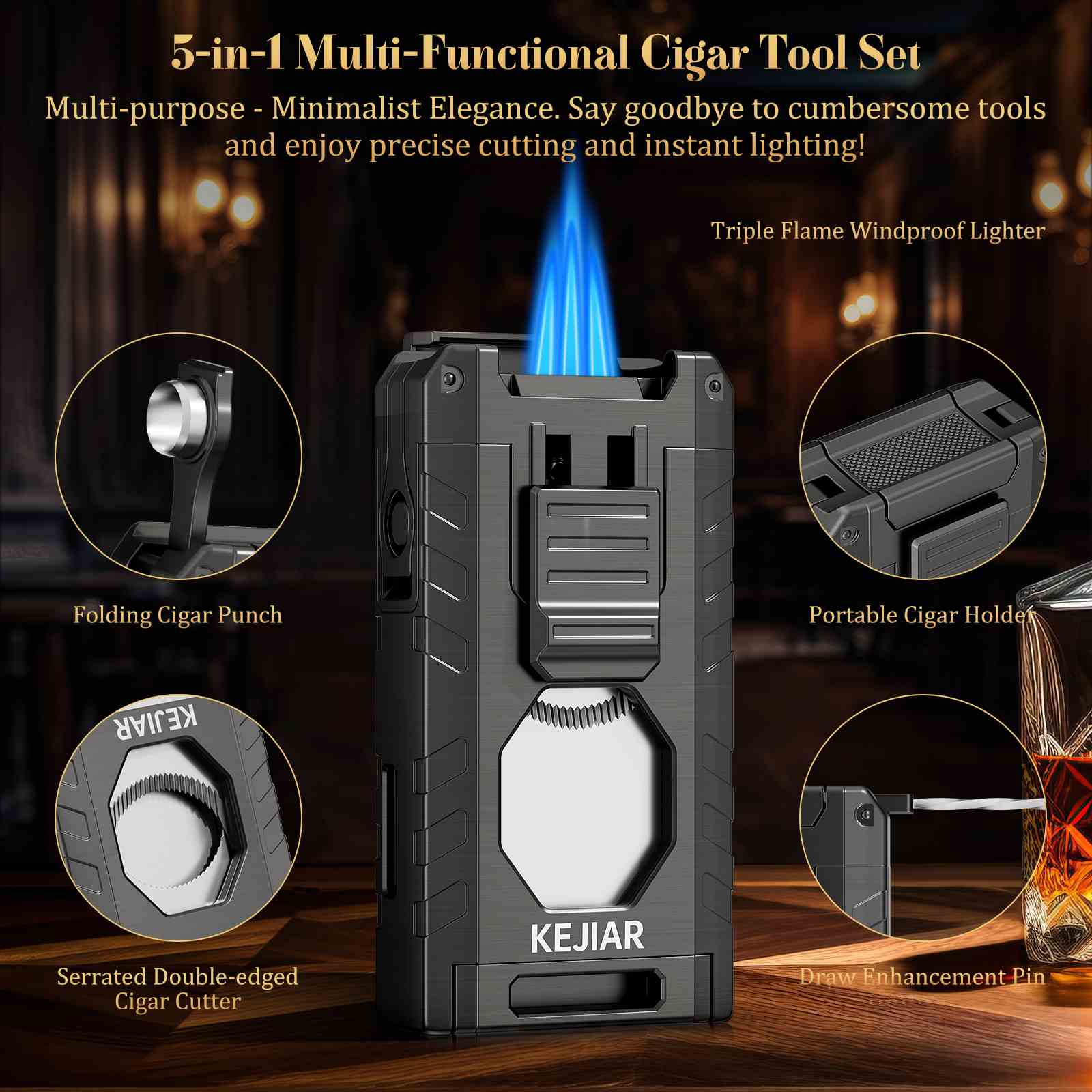 5-in-1 Lighter — Triple Flame (D)