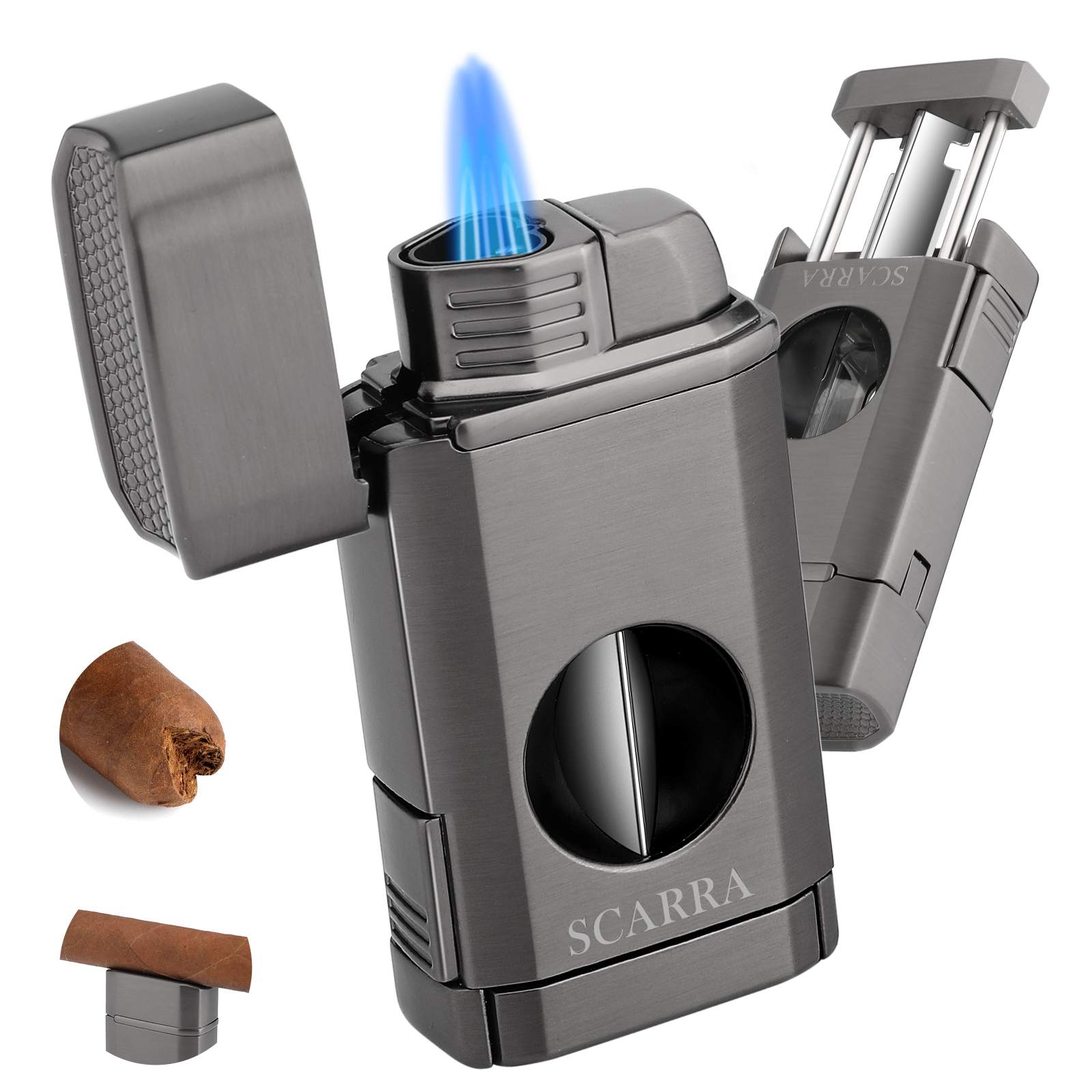 3-in-1 Lighter — Triple Flame + V-Cut