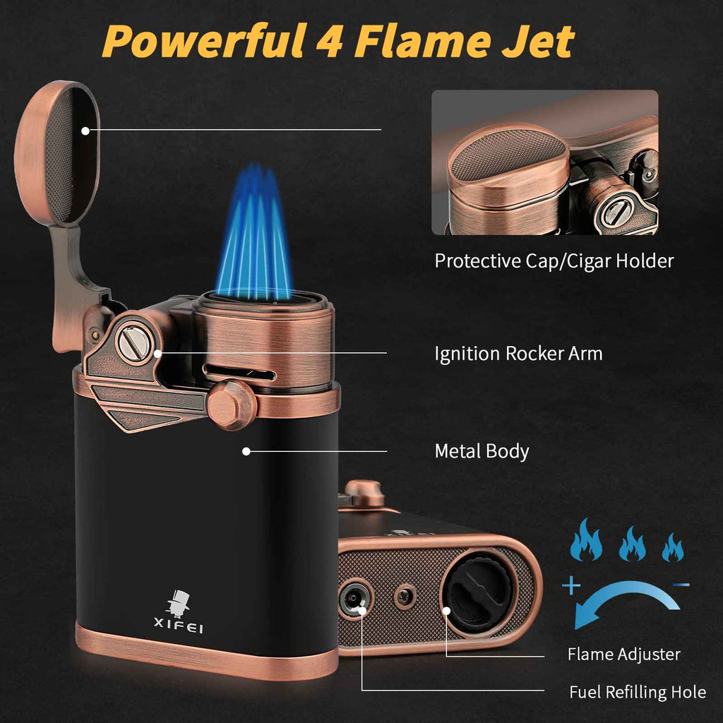 Jet Lighter — Quad Flame + Stand