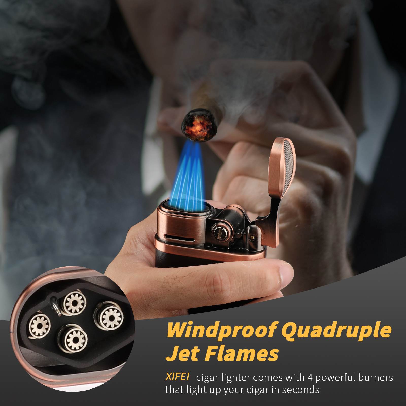 Jet Lighter — Quad Flame + Stand
