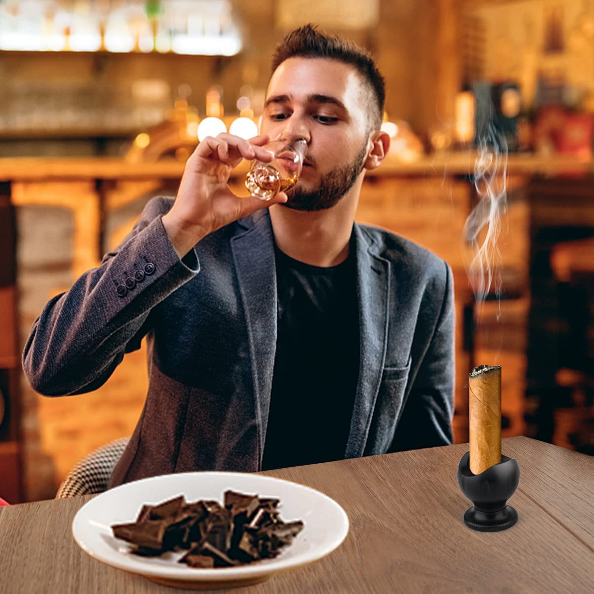 Cigar Stand + Punch — Matte Black