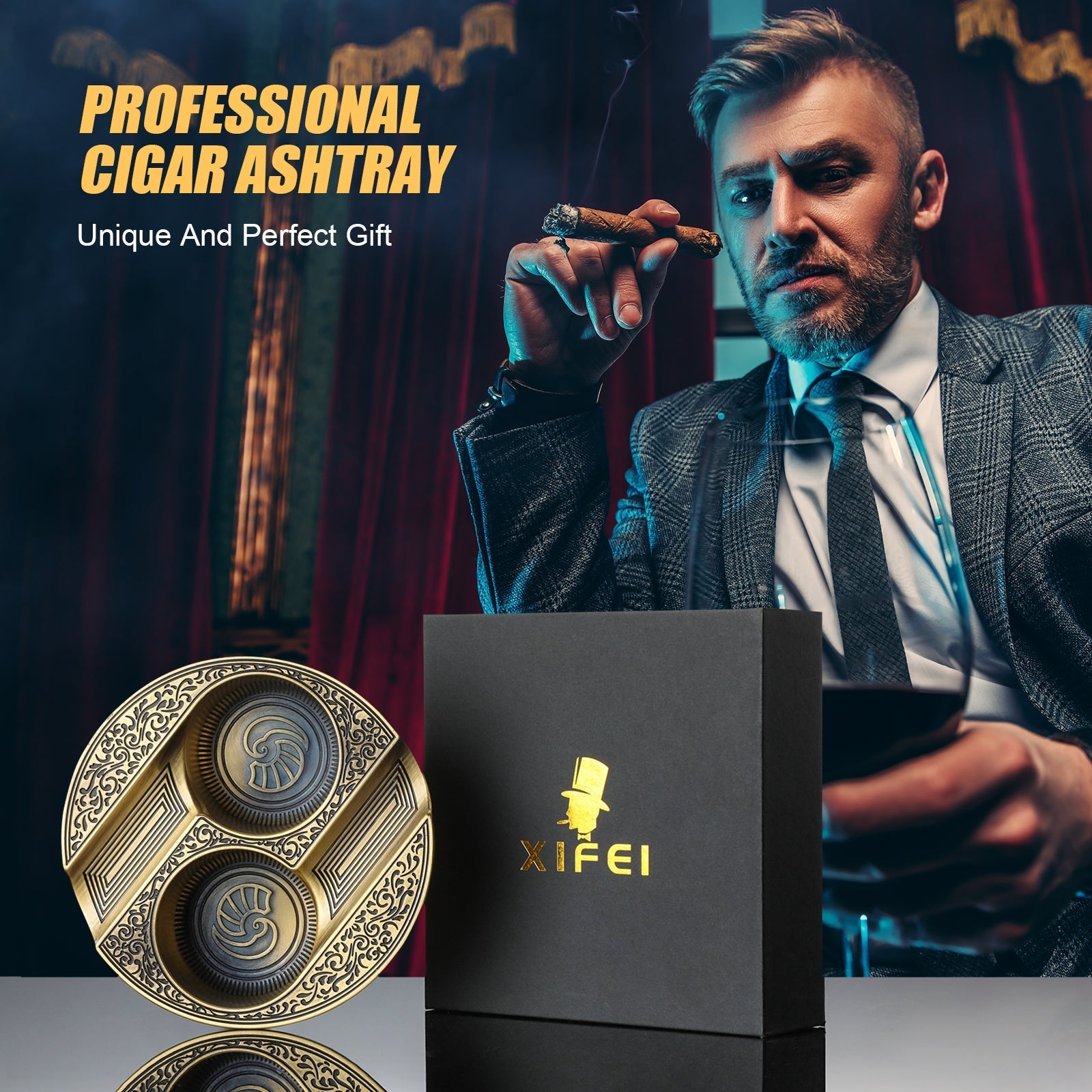 Cigar Ashtray — 2 Slot (Metal)