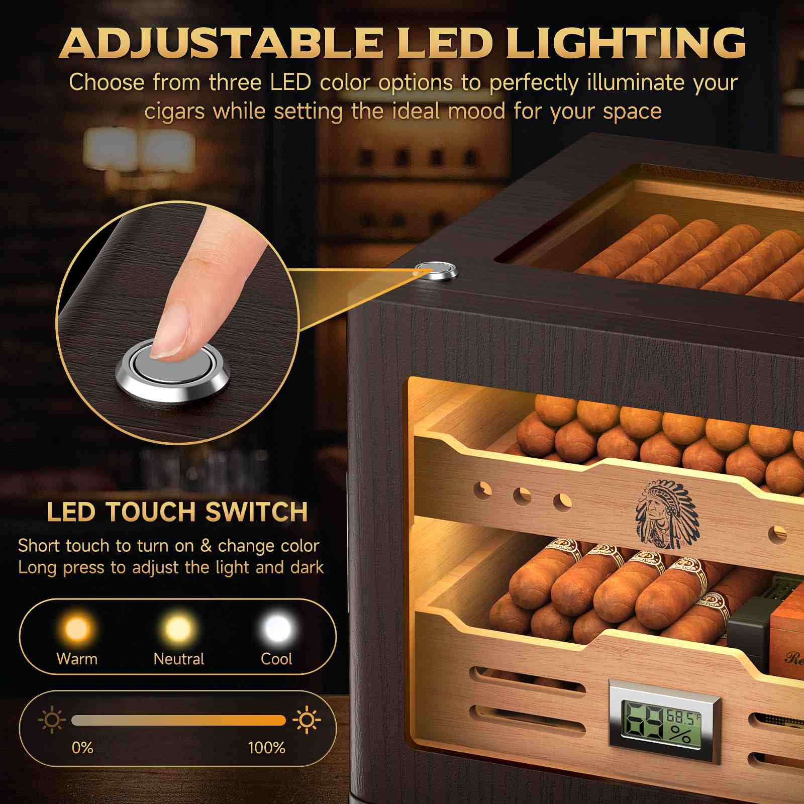 Glass-Top Desktop Humidor — 100 Count
