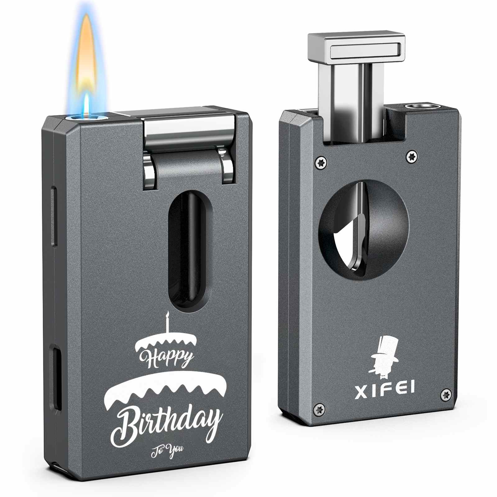 3-in-1 Lighter — Dual Flame + V-Cut + Punch