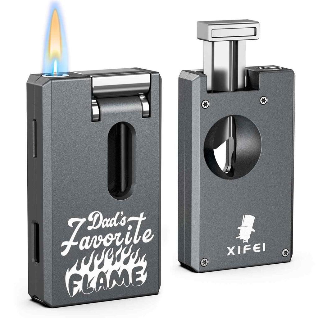 3-in-1 Lighter — Dual Flame + V-Cut + Punch