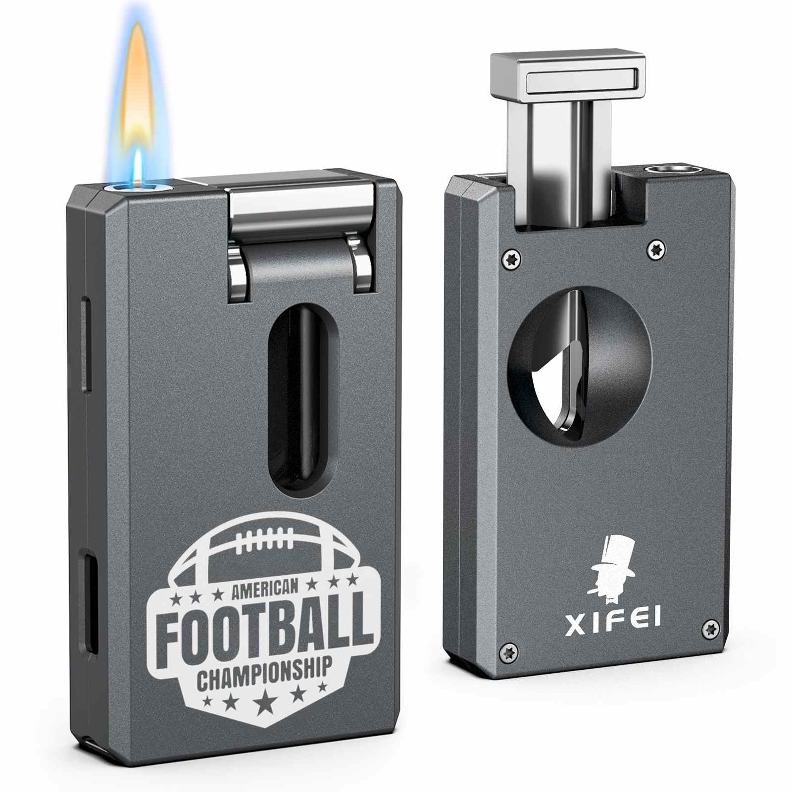 3-in-1 Lighter — Dual Flame + V-Cut + Punch