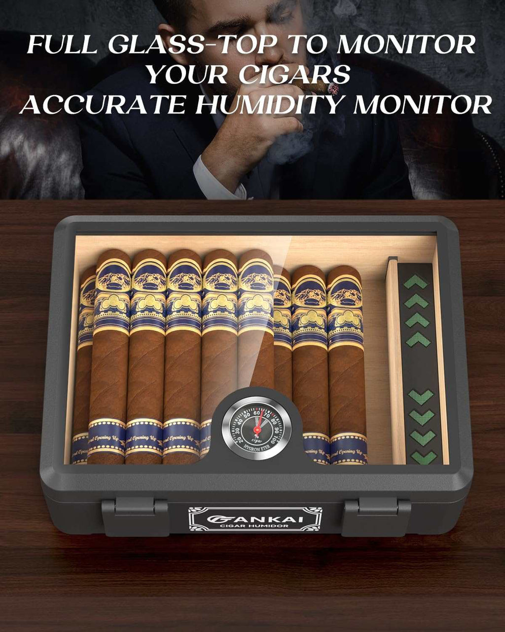 Glass-Top Desktop Humidor — 25 Count (B)