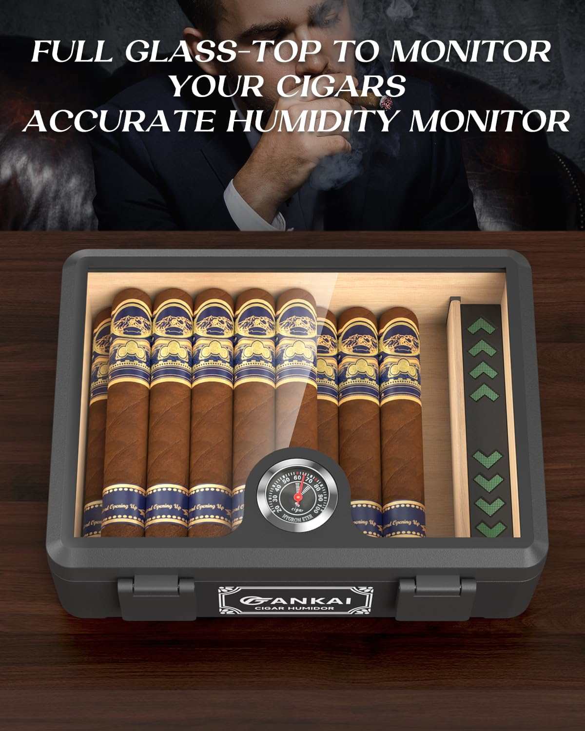 Glass-Top Desktop Humidor — 25 Count (B)