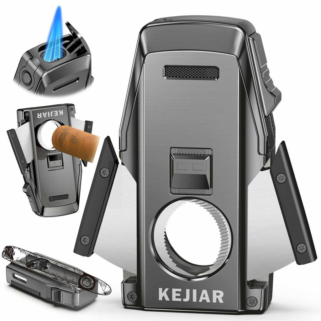 4-in-1 Lighter — Dual Flame + Cutter + Punch