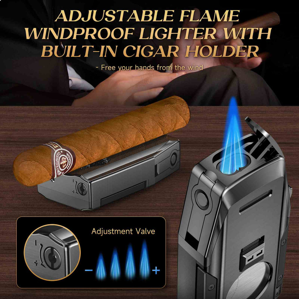 4-in-1 Lighter — Dual Flame + Cutter + Punch