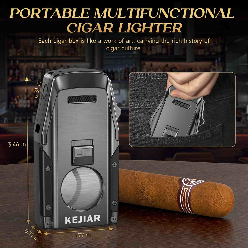 4-in-1 Lighter — Dual Flame + Cutter + Punch