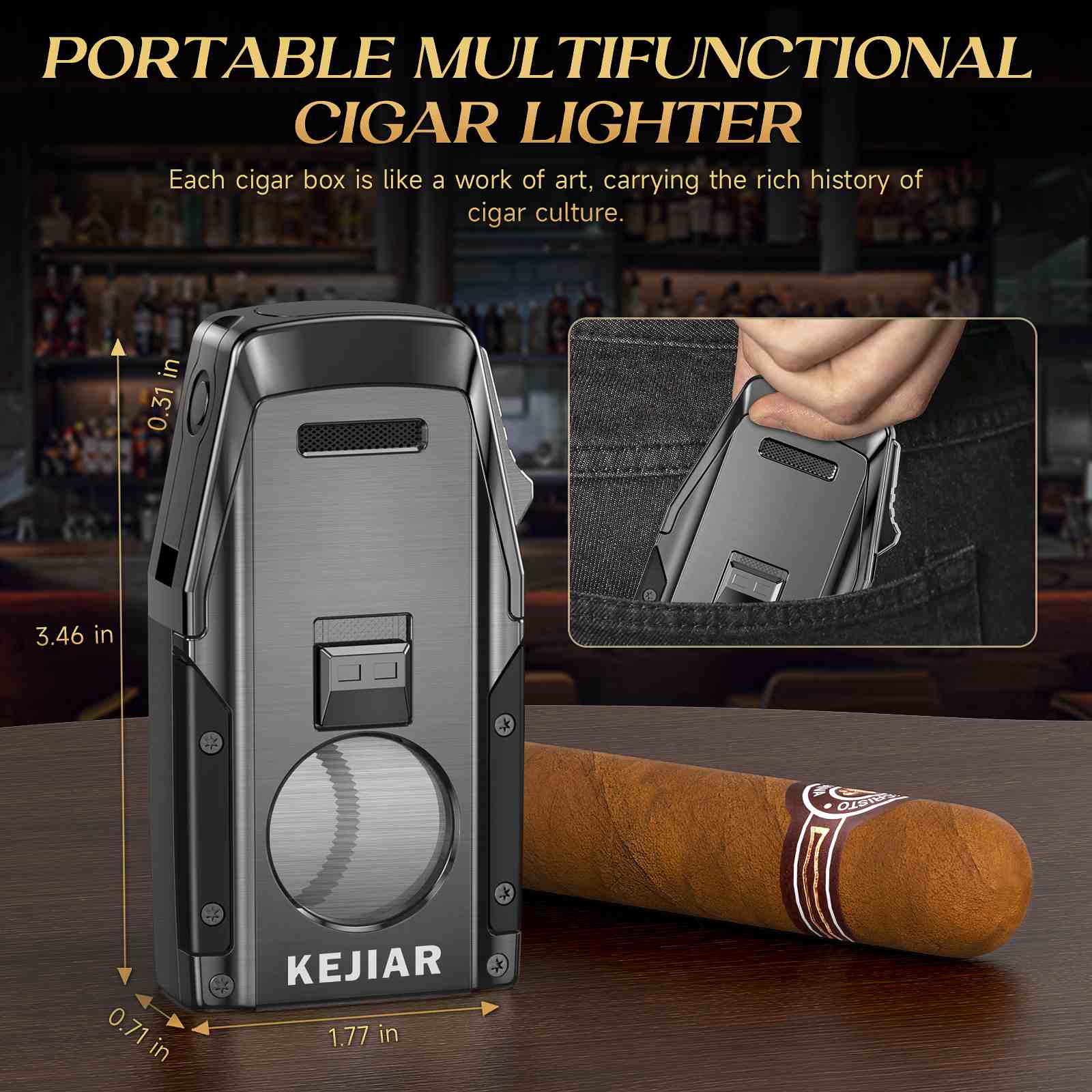 4-in-1 Lighter — Dual Flame + Cutter + Punch