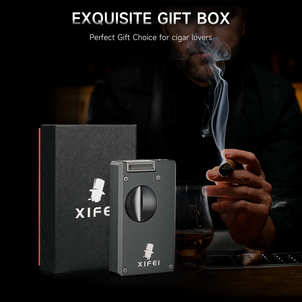 3-in-1 Lighter — Dual Flame + V-Cut + Punch
