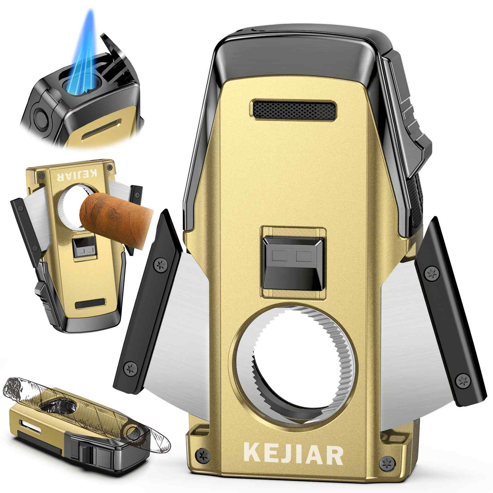 4-in-1 Lighter — Dual Flame + Cutter + Punch