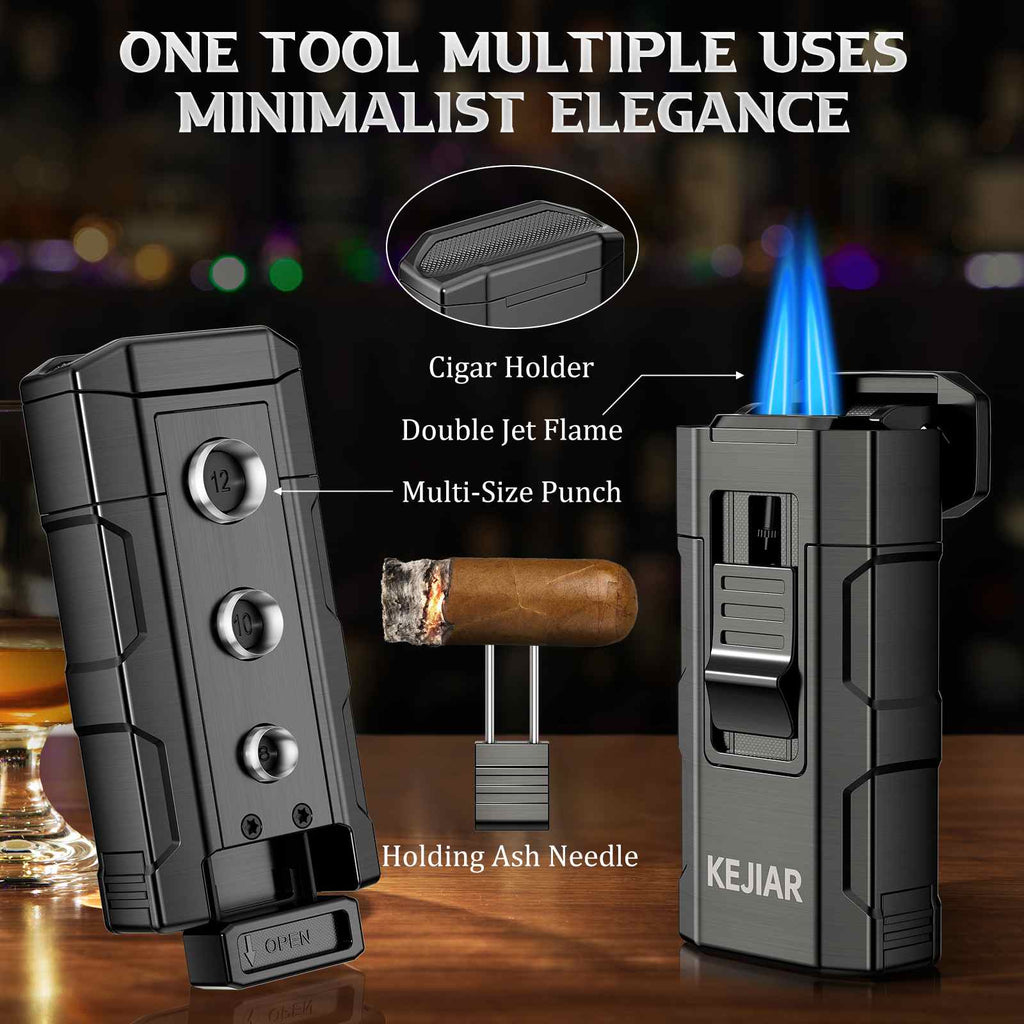 4-in-1 Lighter — Dual Flame + Punch