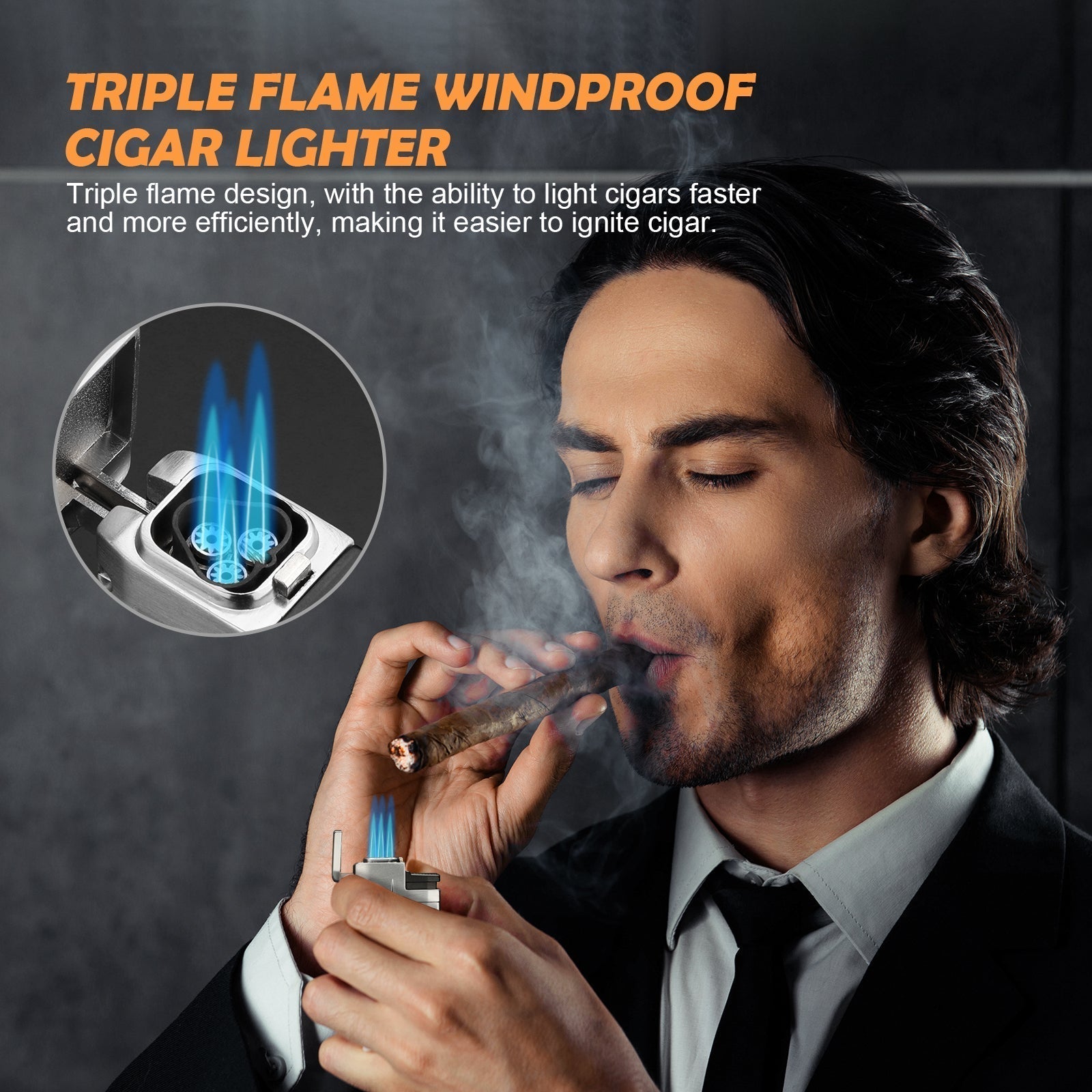 2-in-1 Lighter — Triple Flame + Cutter