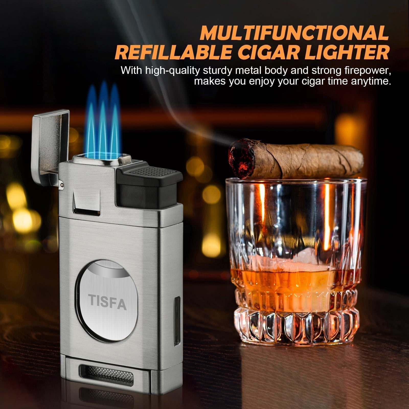 2-in-1 Lighter — Triple Flame + Cutter