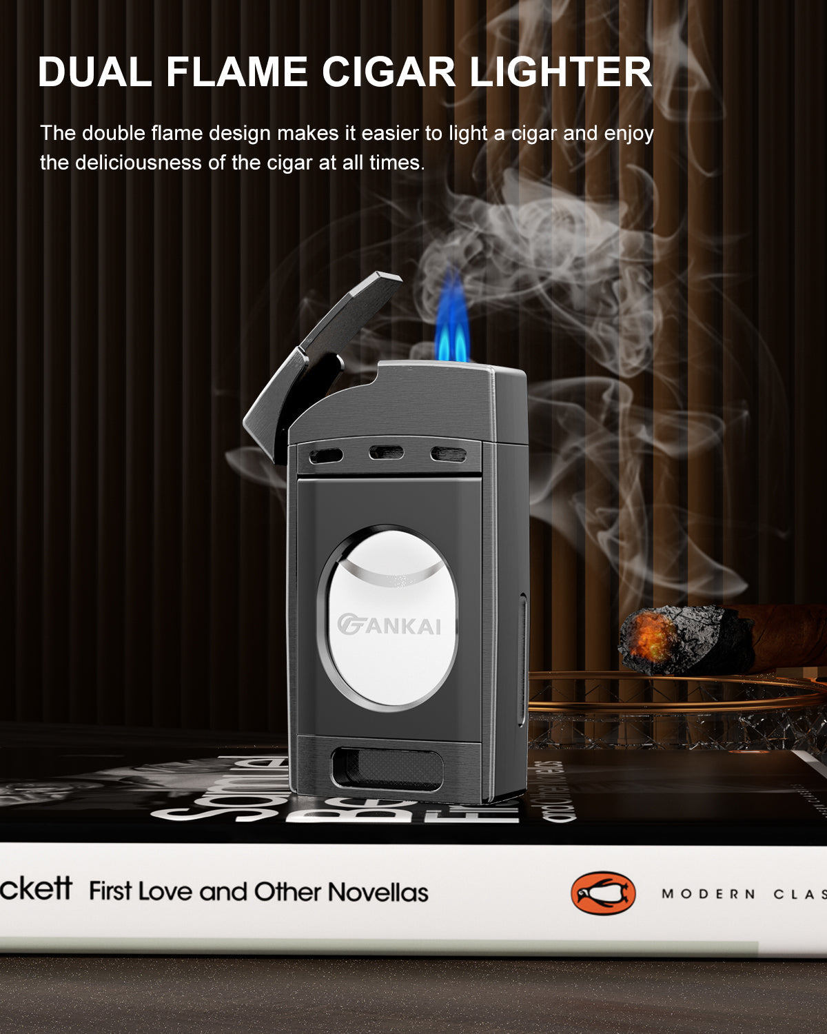 2-in-1 Lighter — Double Flame + Cutter