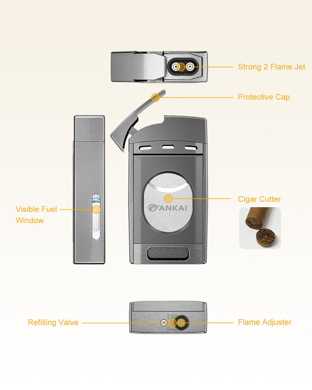 2-in-1 Lighter — Dual Flame + Cutter