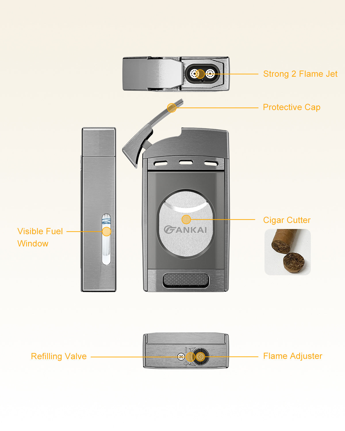 2-in-1 Lighter — Dual Flame + Cutter