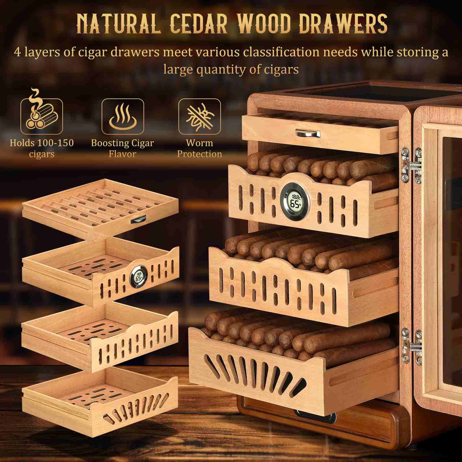 Glass-Top Humidor Cabinet — 150 Count