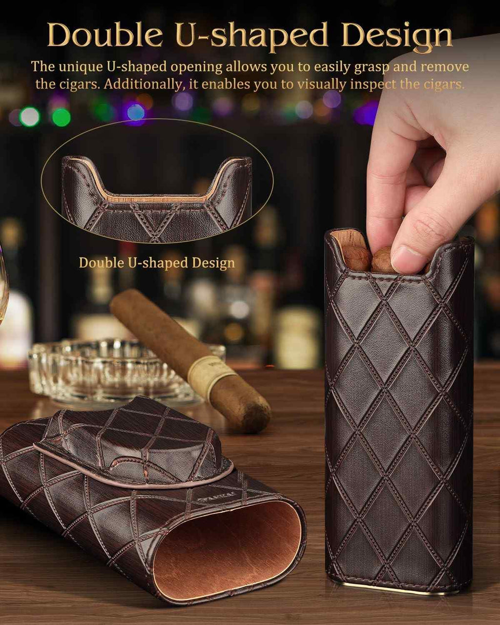 Leather Travel Humidor + V-Cut Cutter — 2-4 Cigars