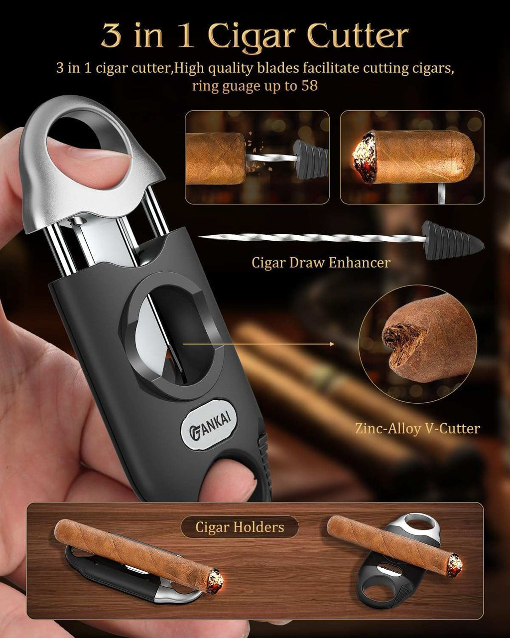 Leather Travel Humidor + V-Cut Cutter — 2-4 Cigars