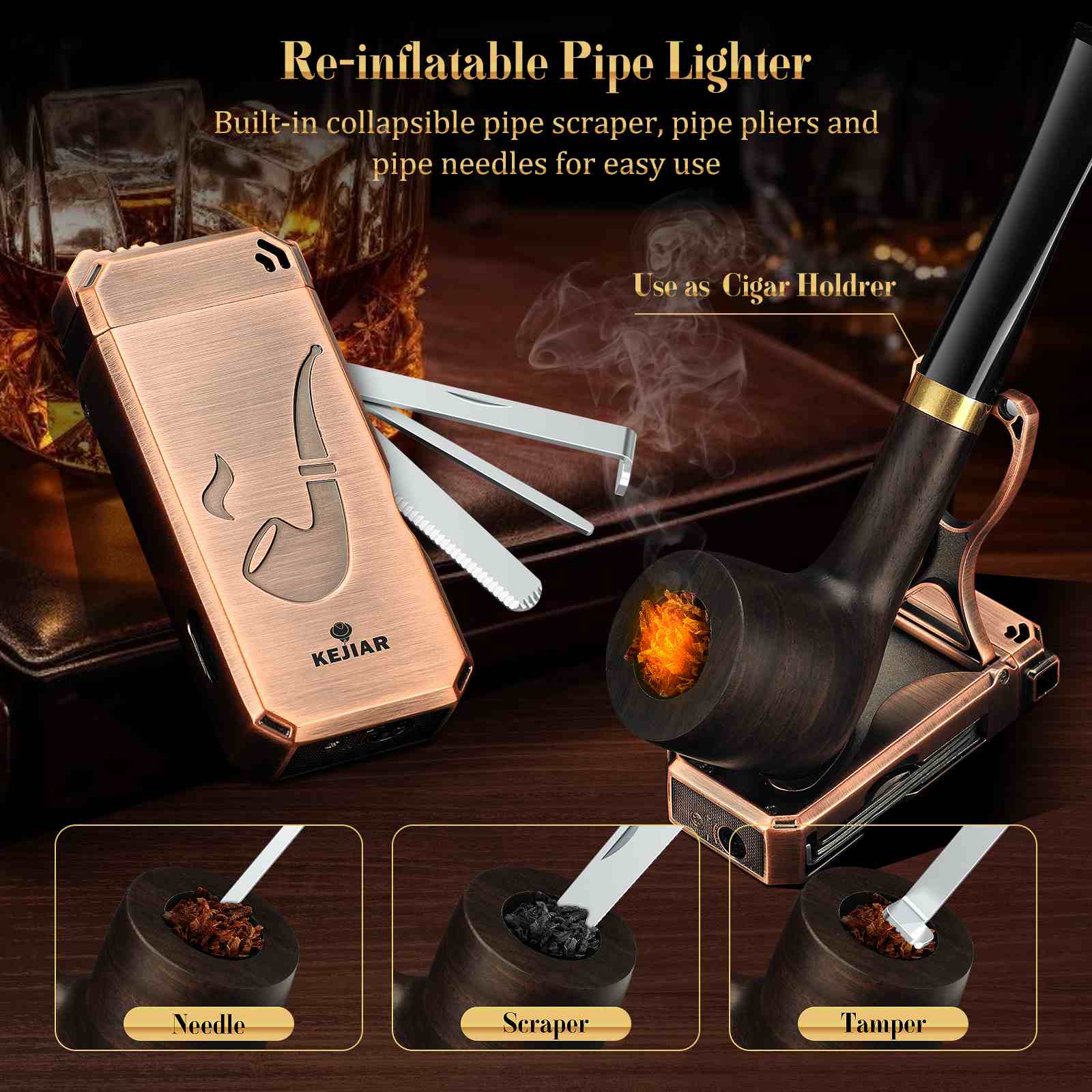5-in-1 Pipe Lighter + Handmade Pipe Set