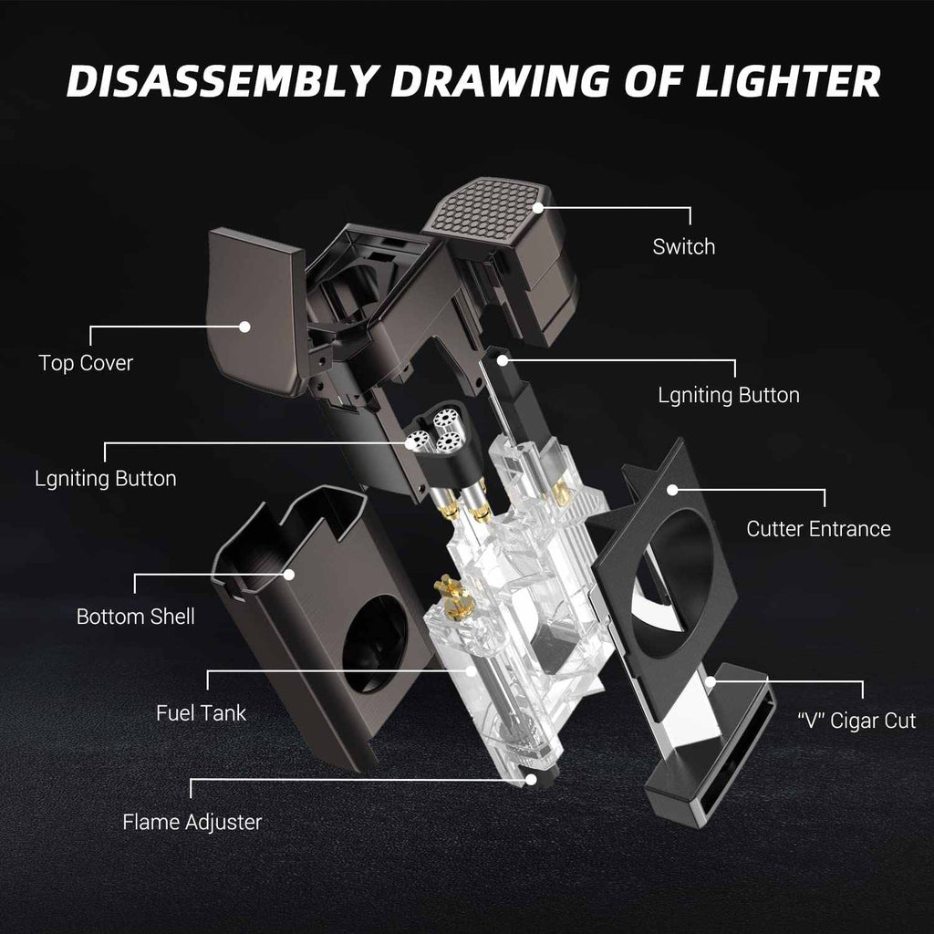 Jet Lighter — Triple Flame + V-Cut