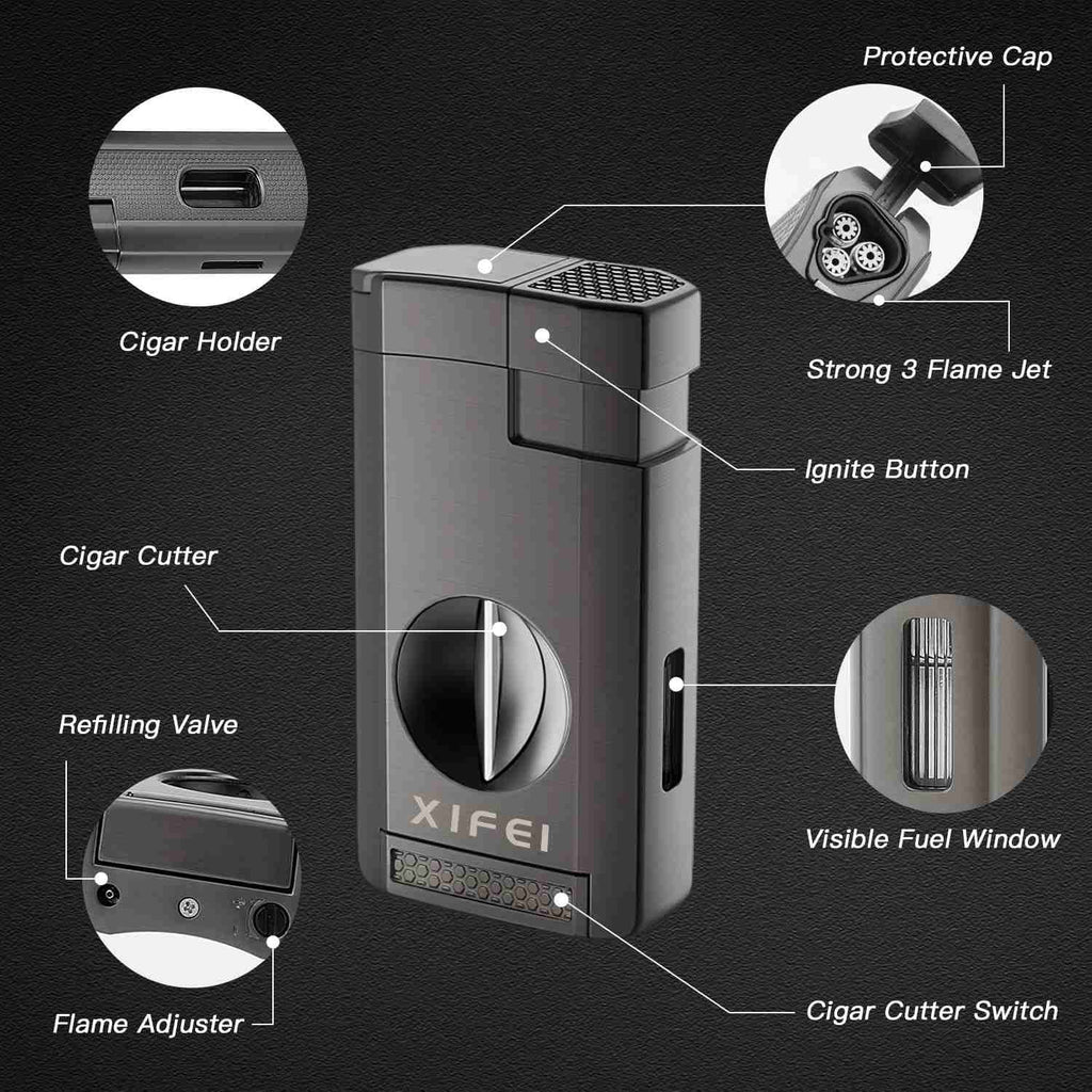 Jet Lighter — Triple Flame + V-Cut