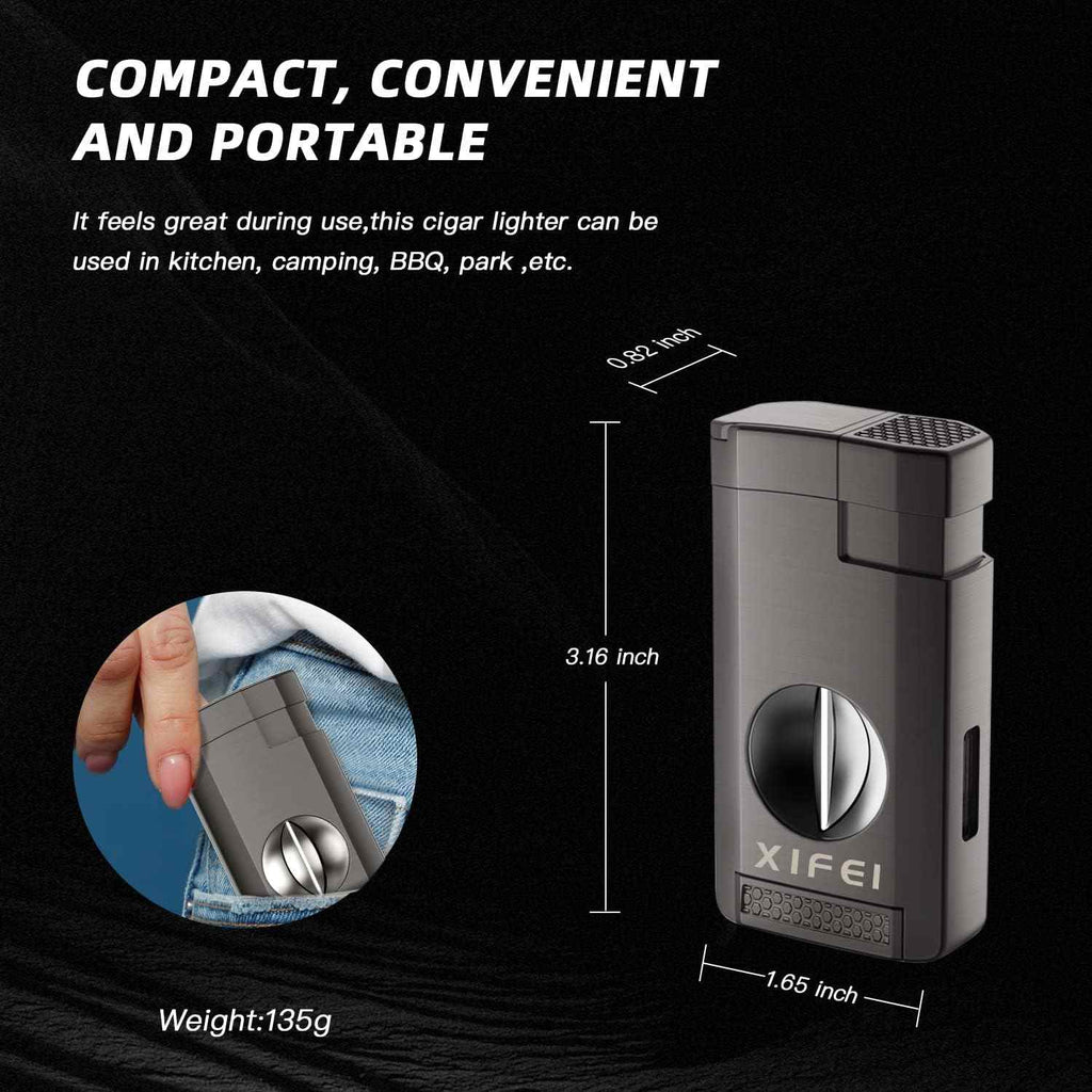3-in-1 Lighter — Triple Flame + V-Cut + Stand