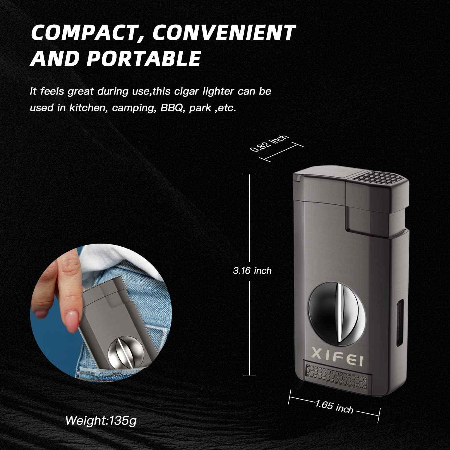 3-in-1 Lighter — Triple Flame + V-Cut + Stand