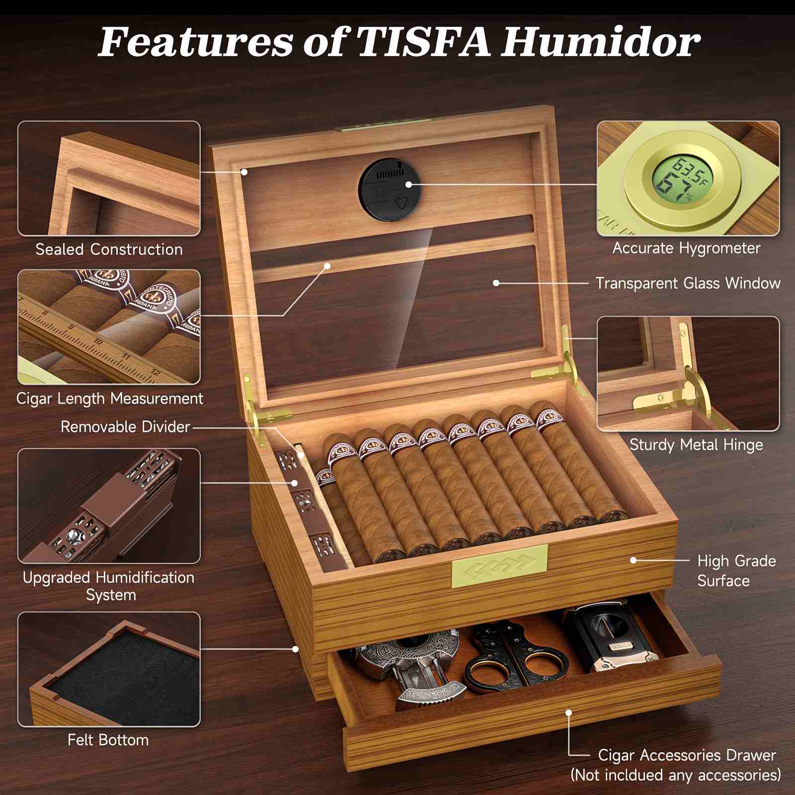 Glass-Top Desktop Humidor — 30 Count (B)