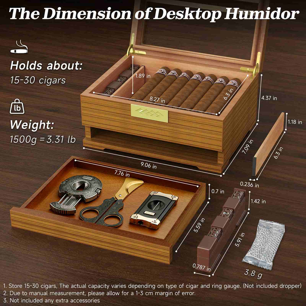 Glass-Top Desktop Humidor — 30 Count (B)