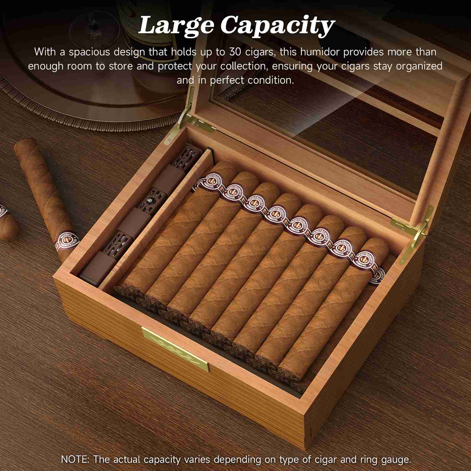 Glass-Top Desktop Humidor — 30 Count (B)