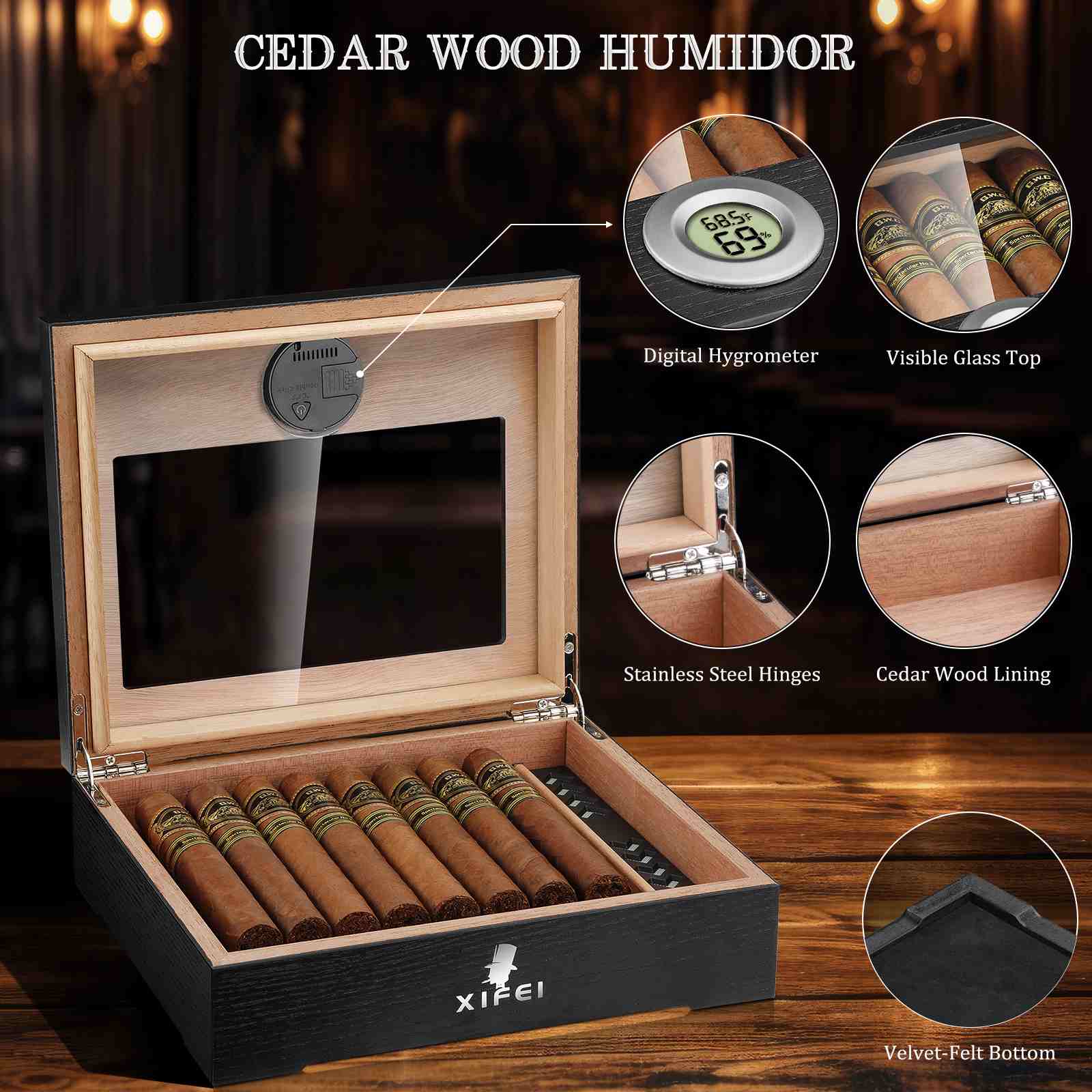 Glass-Top Desktop Humidor — 25 Count (D)