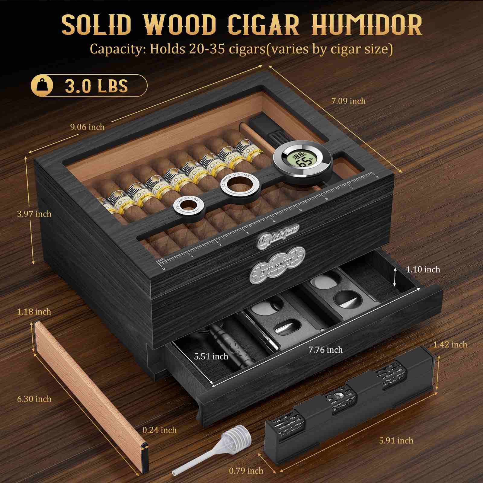 Glass-Top Desktop Humidor — 35 Count
