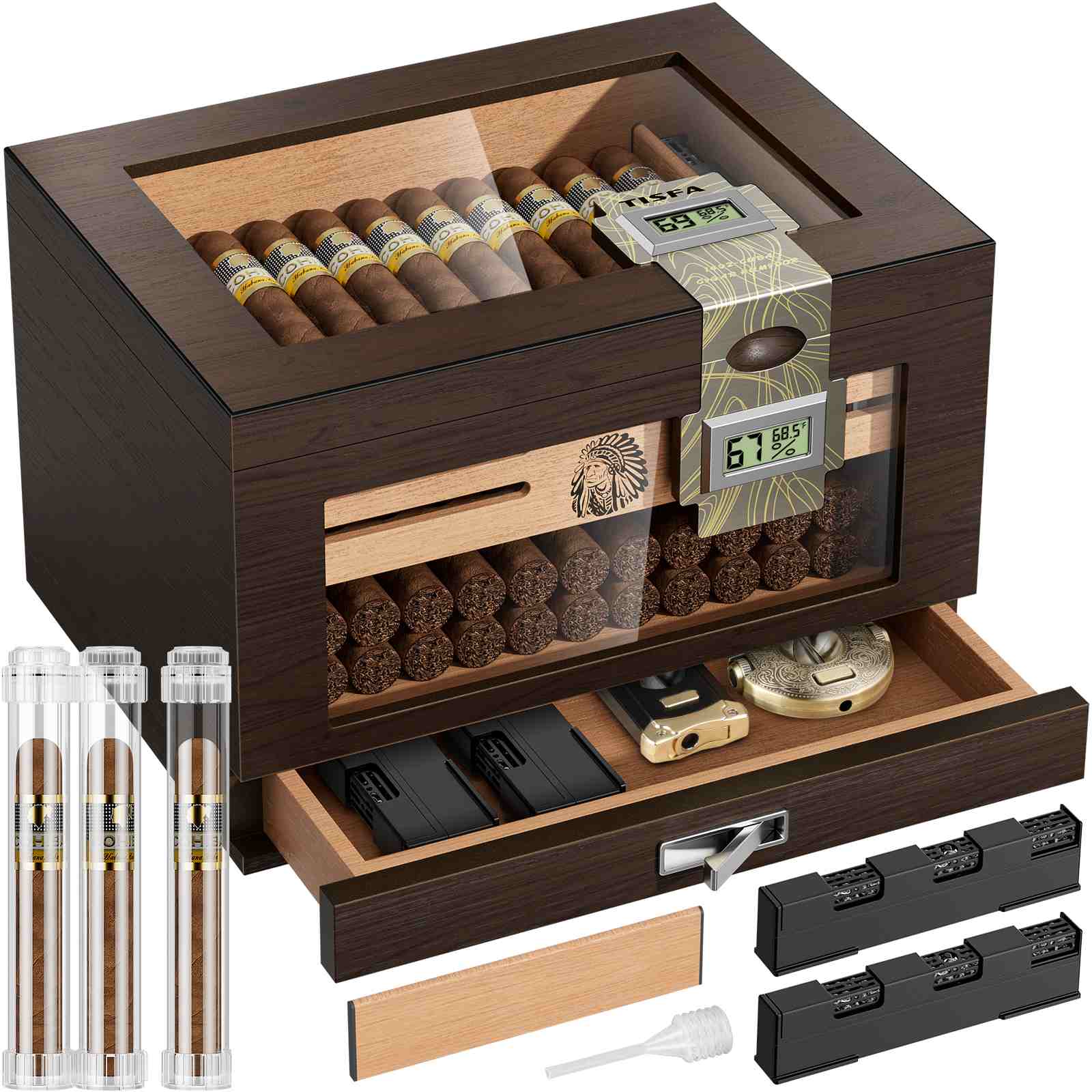 Glass-Top Desktop Humidor — 60 Count